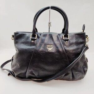 MCM Calfskin Ottomar Monogram Tote Black